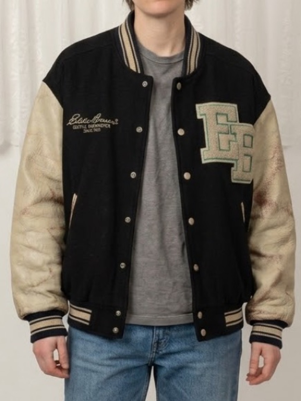 Vintage Eddie Bauer Varsity Letterman Jacket Men’s L 1980s 1990s Wool Leather